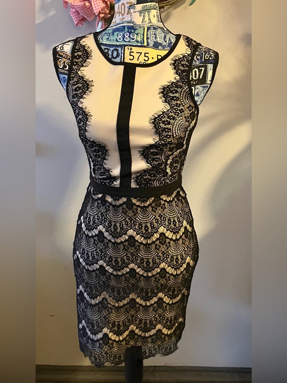 Black Lace Midi Dress with Contrast Lining - Elegant Women's Dress